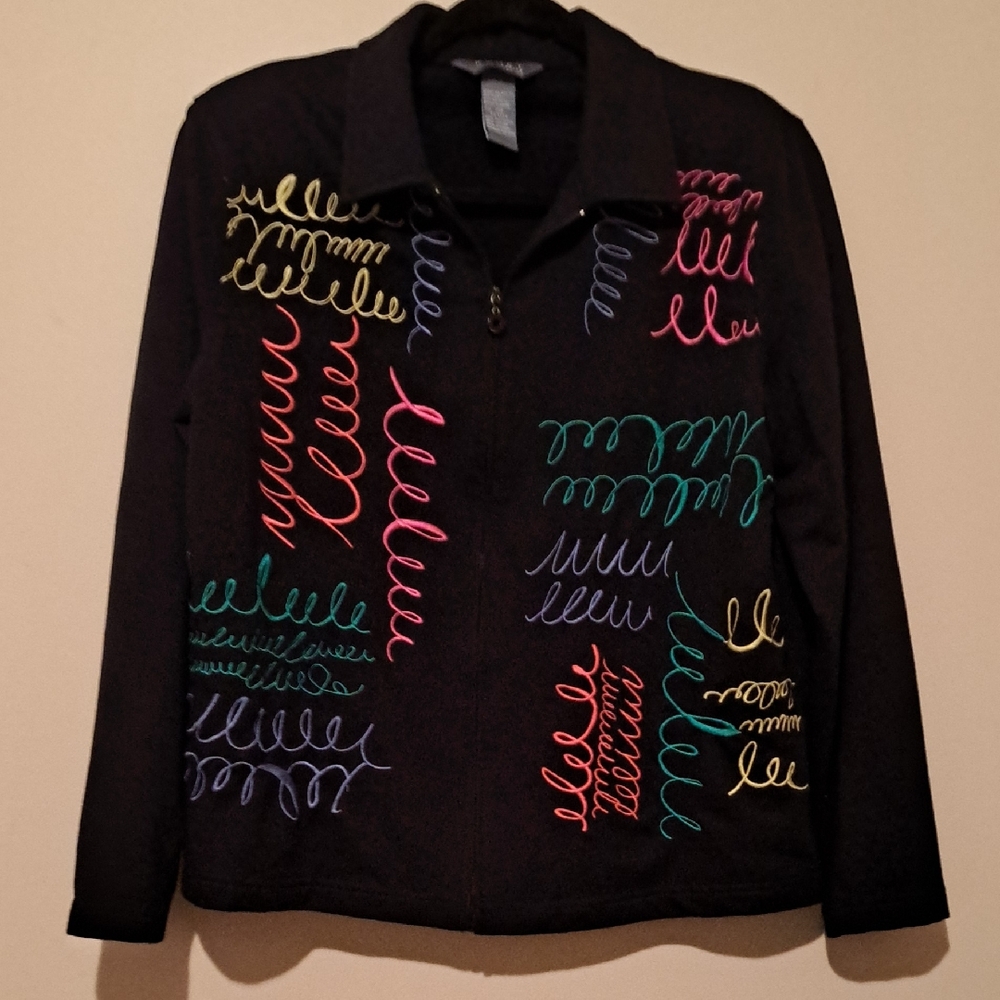 Koret Black Lightweight Jacket with Multicolor Embroidery